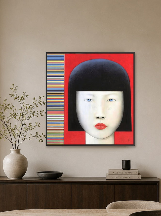 Japan // Limited Edition Print, a square artwork hanging above a console in a styled interior